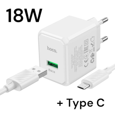 Зарядка тайп сі, Зарядка Type C з кабелем Hoco QC3.0 18W білий