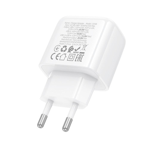 Зарядка з тайп сі, швидка зарядка Hoco PD20W+QC3.0 білий