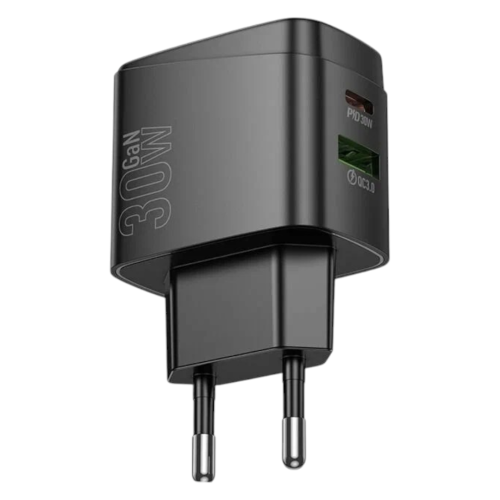 Блок зарядки type c, швидка зарядка (USB + Type C) Hoco PD30W+QC3.0 чорний