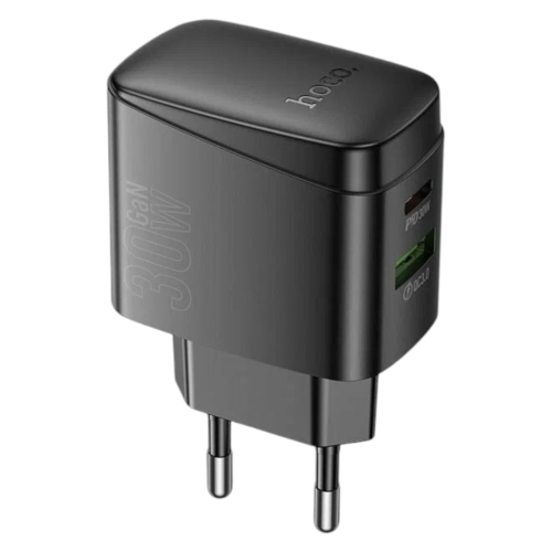 Блок зарядки type c, швидка зарядка (USB + Type C) Hoco PD30W+QC3.0 чорний