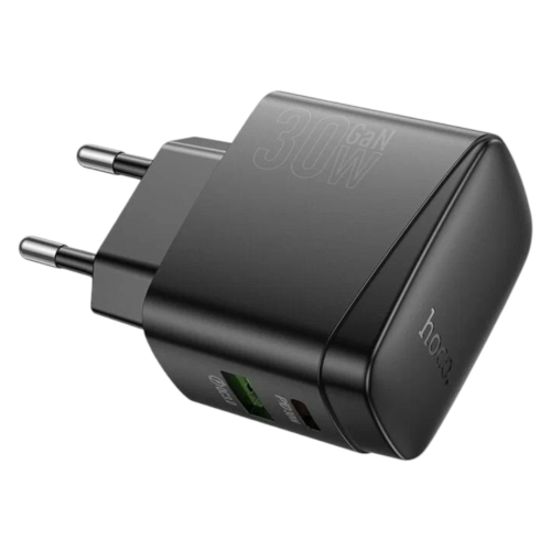 Блок зарядки type c, швидка зарядка (USB + Type C) Hoco PD30W+QC3.0 чорний