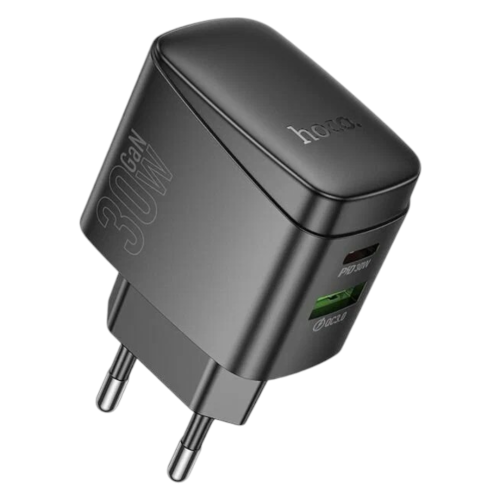 Блок зарядки type c, швидка зарядка (USB + Type C) Hoco PD30W+QC3.0 чорний